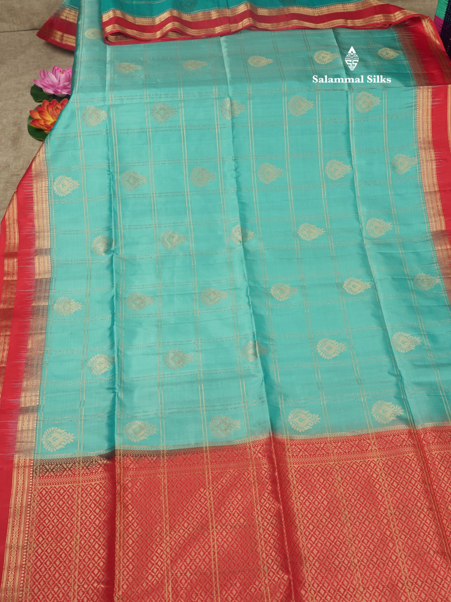 Beautiful Blue Pure Kanjivaram Soft Silk Saree With Contrast Red Traditional Border
