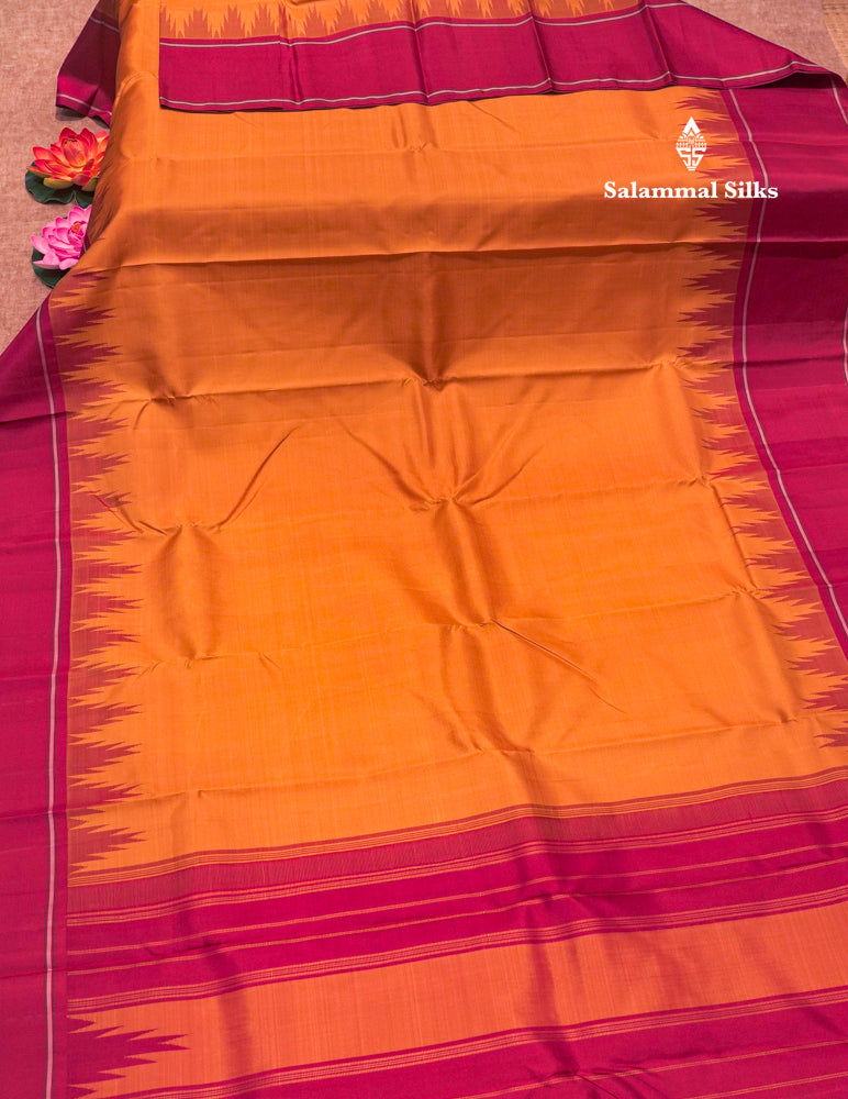 Mustard Yellow Colour Kanjivaram Pure Silk Saree With Maroon Double Border