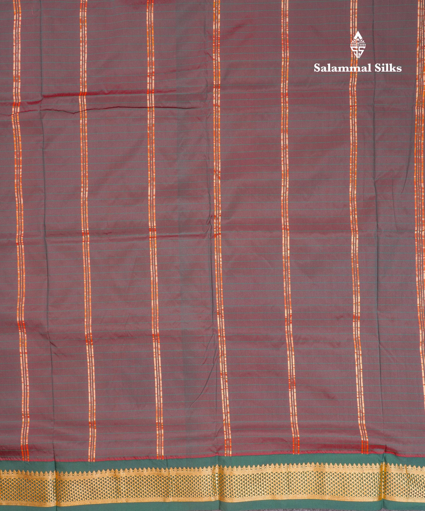 9 Yards Semi Silk Saree Pink Small Checks With Contrast Bottle Green Border