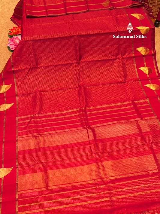 Maroon Colour Small Checks 8 Kol Pure Kanjivaram Silk Saree With Gold Zari Border