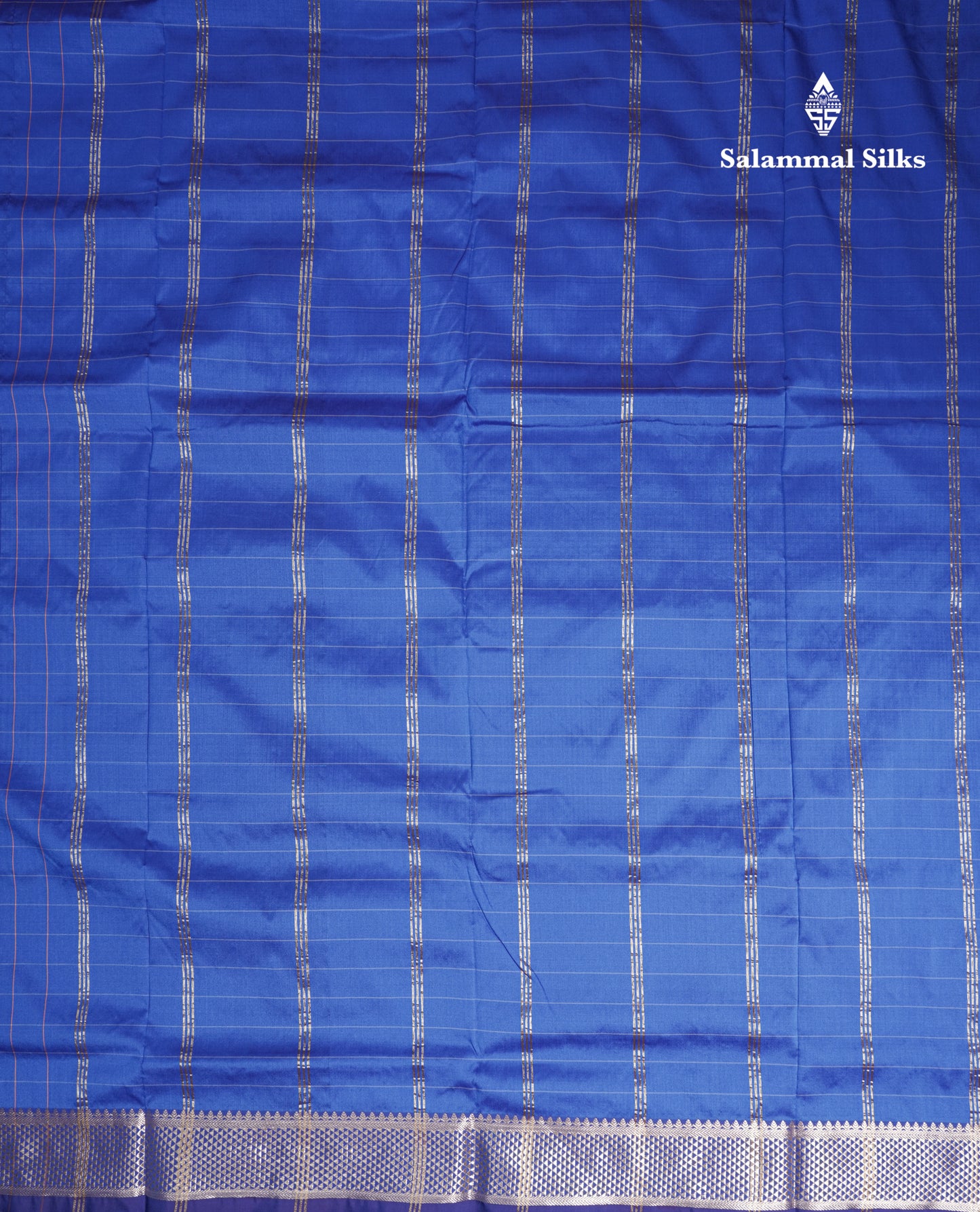 9.5 Yards Semi Silk Saree Royal Blue Checks With Traditional Self Border
