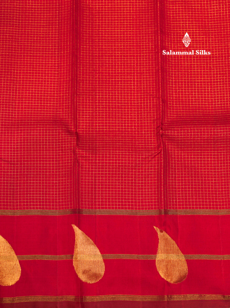 Maroon Colour Small Checks 8 Kol Pure Kanjivaram Silk Saree With Gold Zari Border