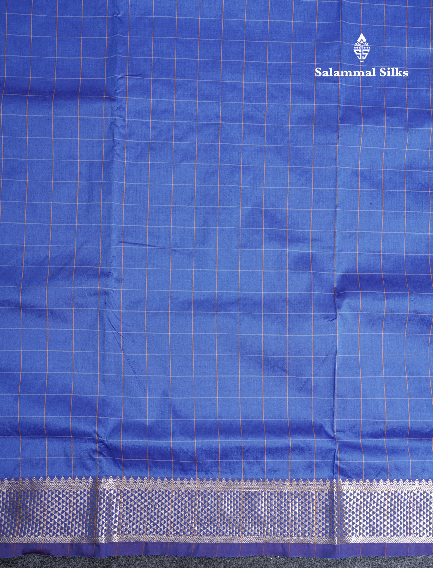 9.5 Yards Semi Silk Saree Royal Blue Checks With Traditional Self Border
