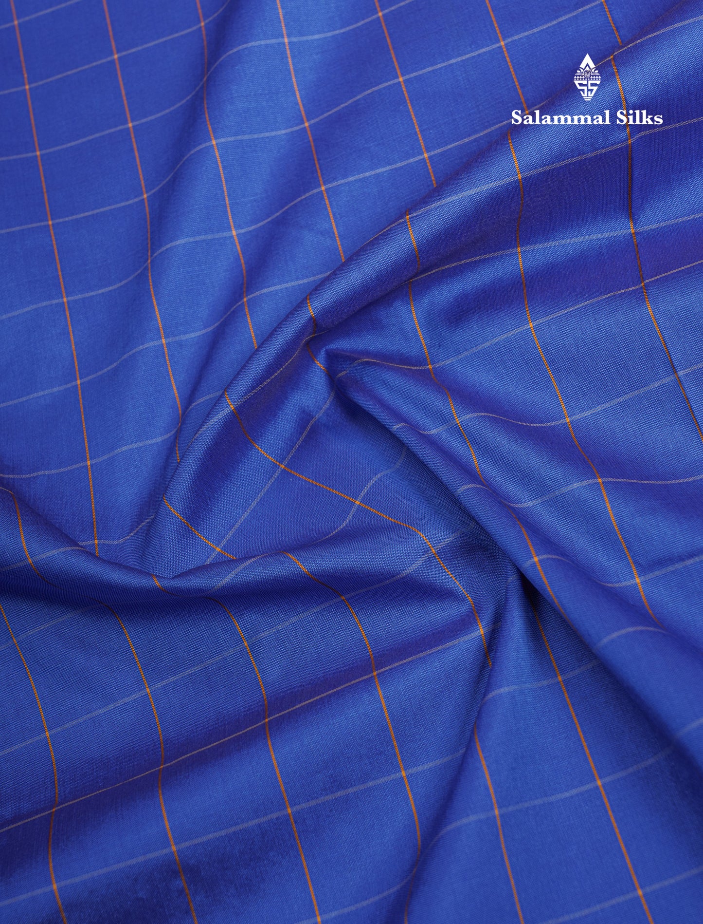9.5 Yards Semi Silk Saree Royal Blue Checks With Traditional Self Border