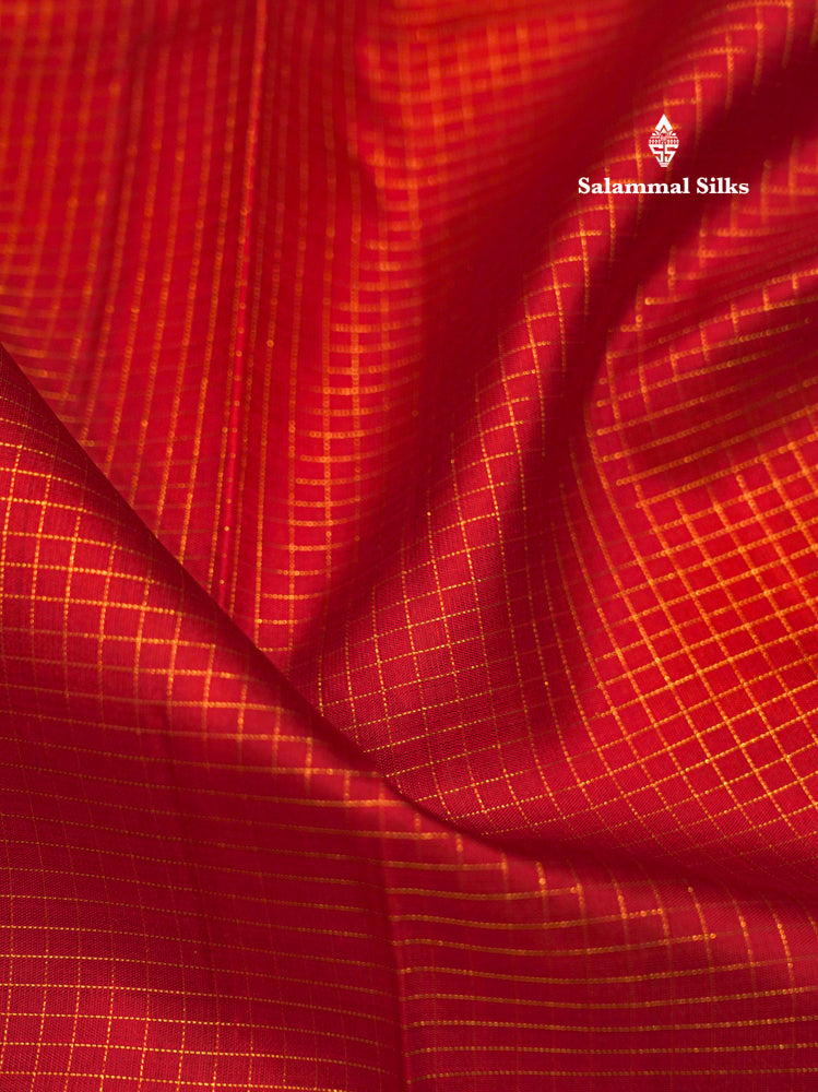 Maroon Colour Small Checks 8 Kol Pure Kanjivaram Silk Saree With Gold Zari Border