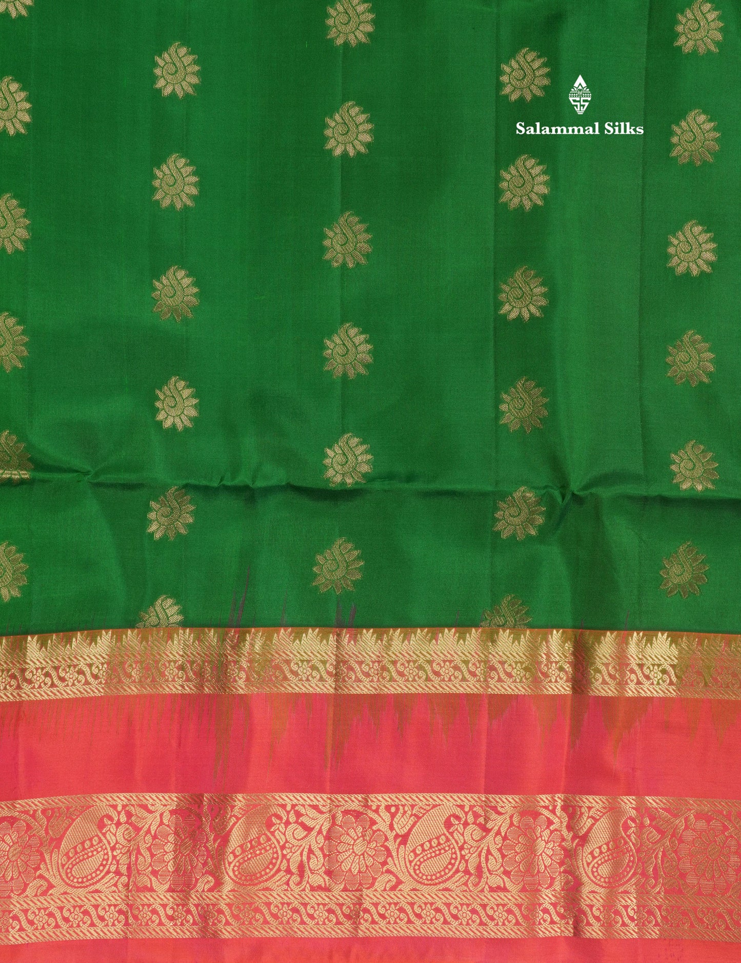 Beautiful Bottle Green Pure Kanjivaram Soft Silk Saree With Contrast Pinkish Orange Border