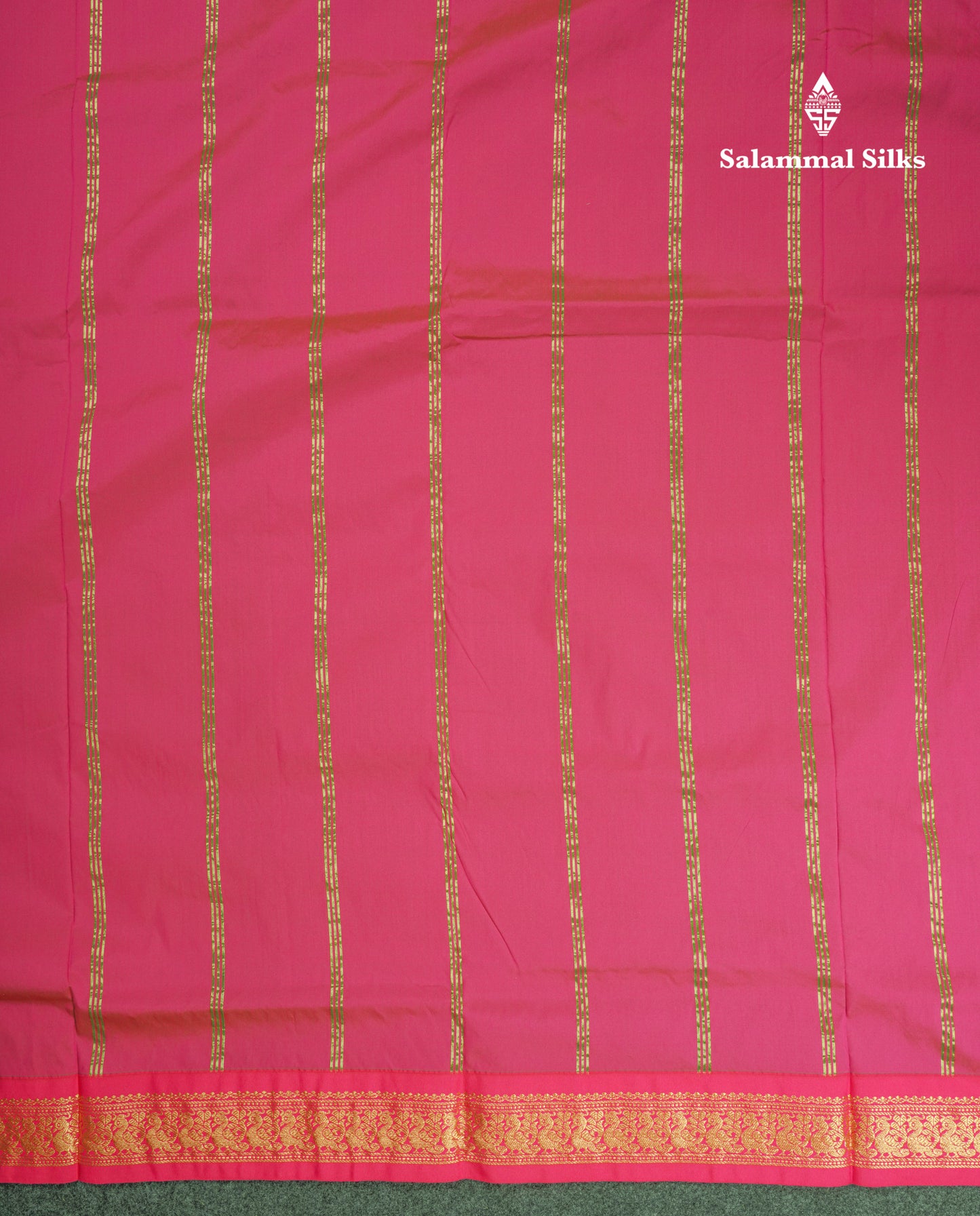 11 Yards Semi Silk Saree Green with Contrast Pink Border