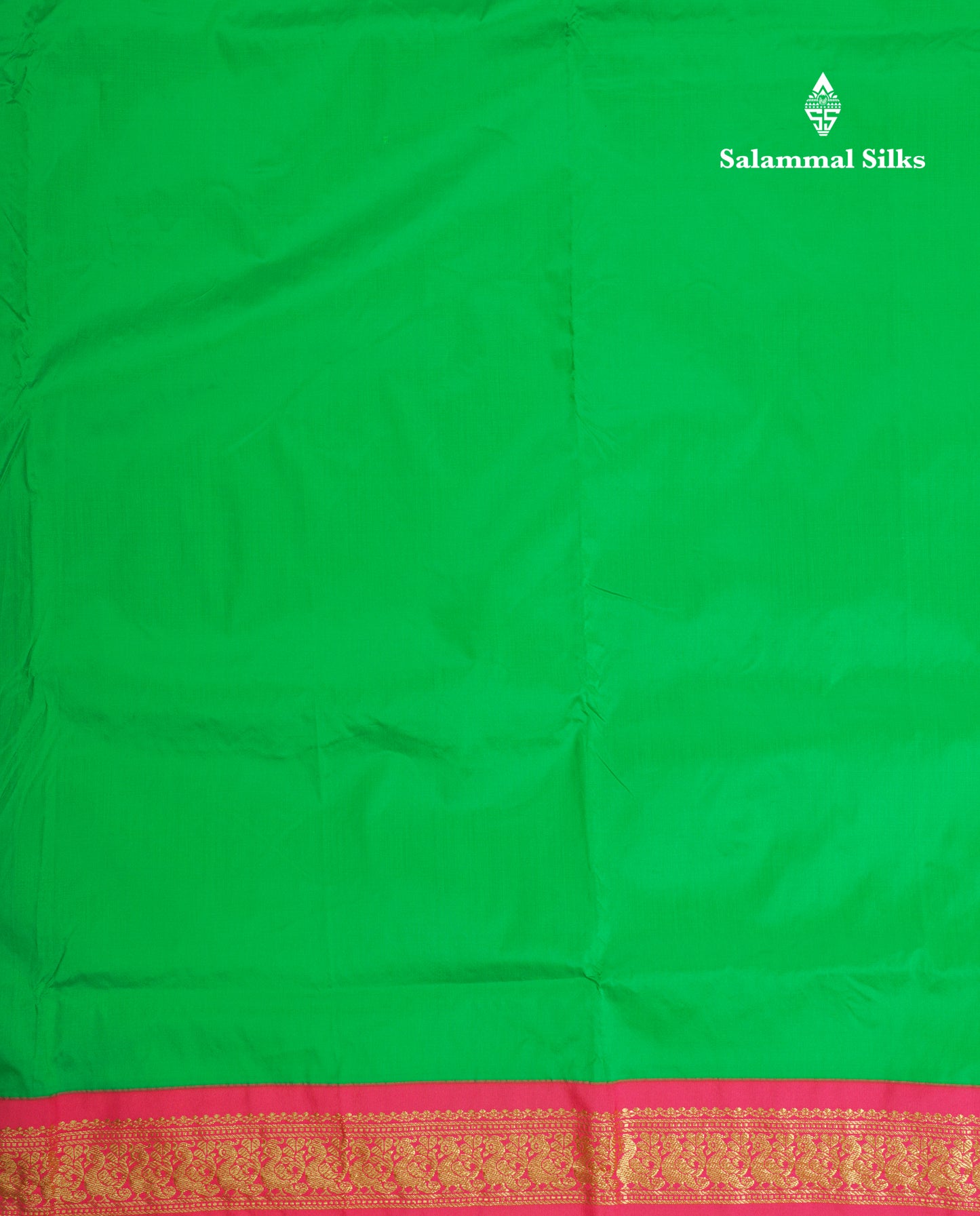 11 Yards Semi Silk Saree Green with Contrast Pink Border