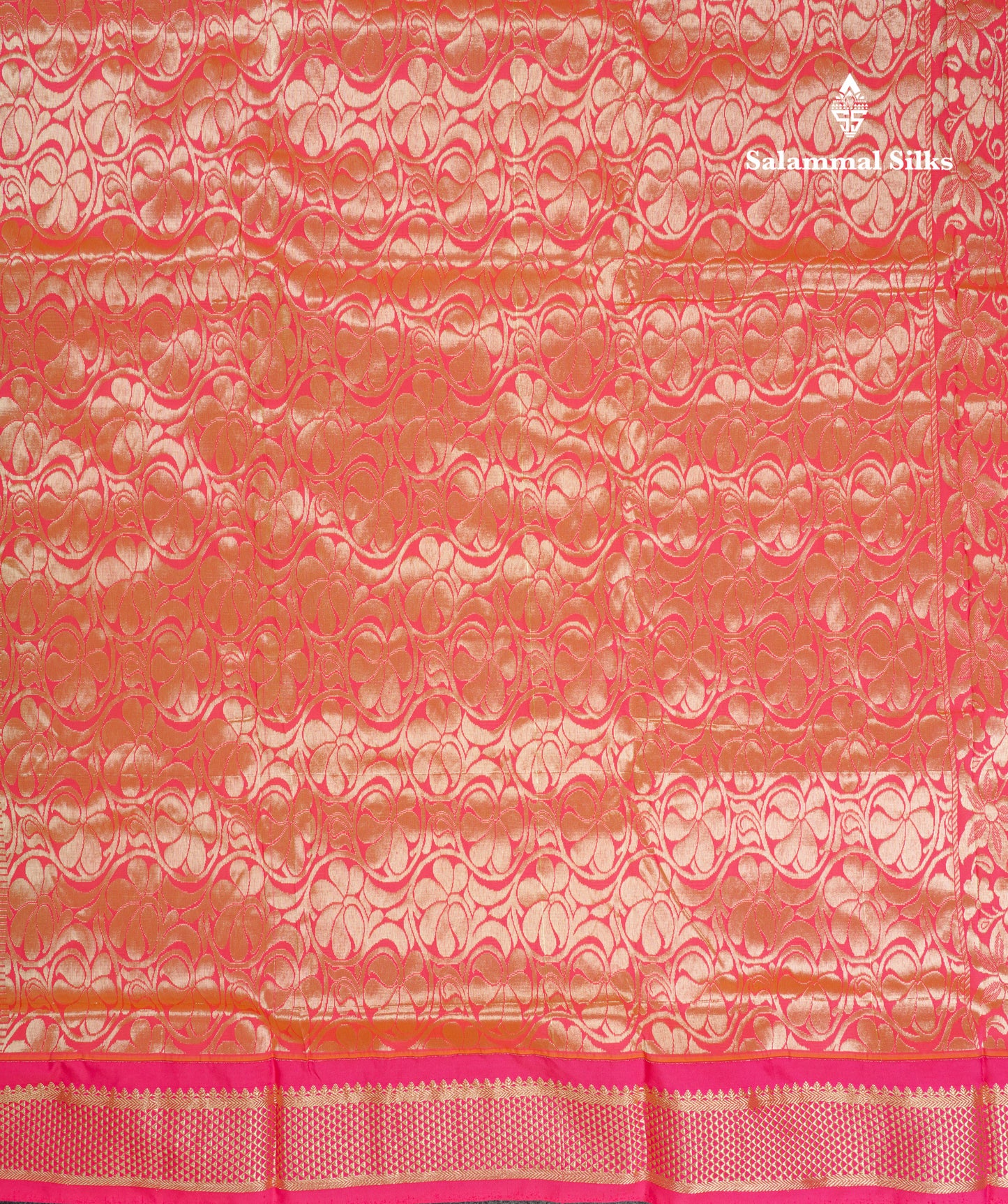 9 Yards Semi Silk Saree Yellow with Contrast Pink Border