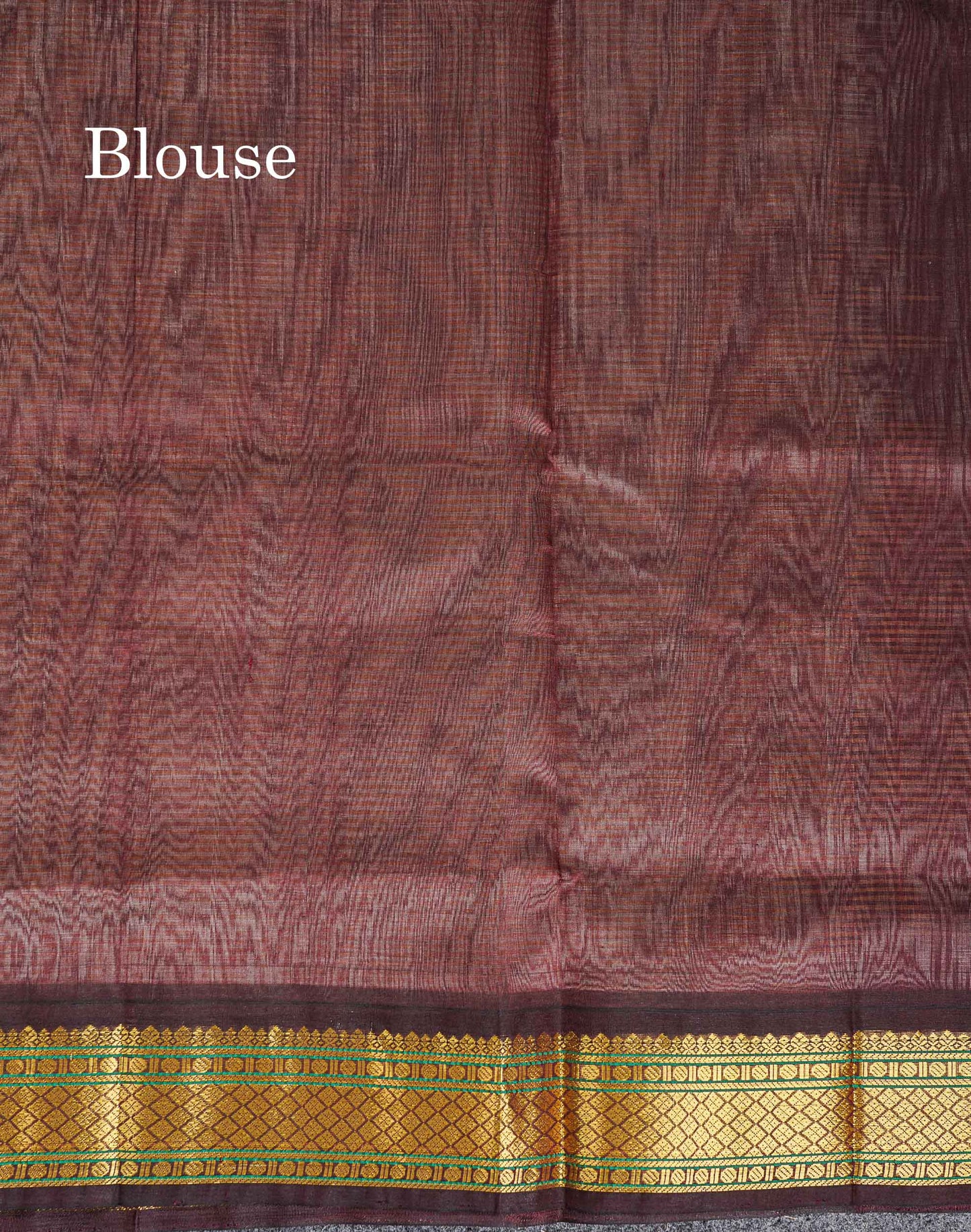 Contrast Dark Brown Blouse Of Peach Pure Silk Cotton Saree