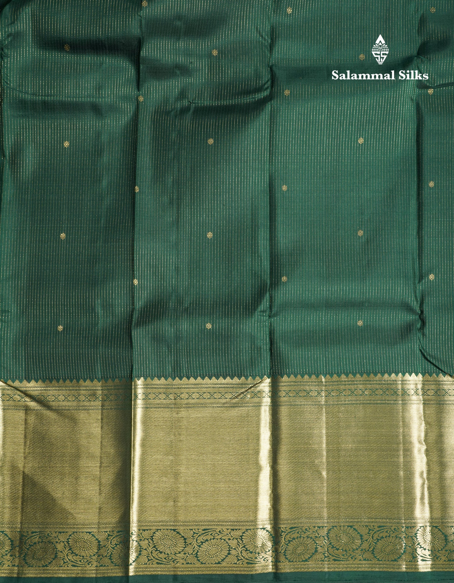 Bottle Green Pure Kanjivaram Silk Saree With Self Evening Morning Border