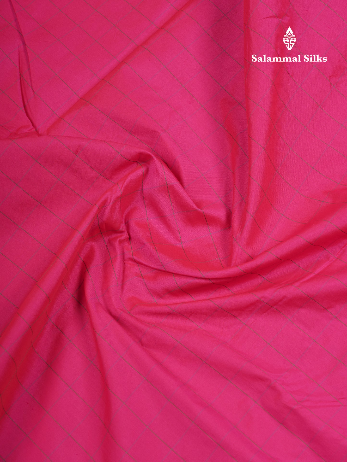 9 Yards Semi Silk Saree Pink Checks With Contrast Bottle Green Border