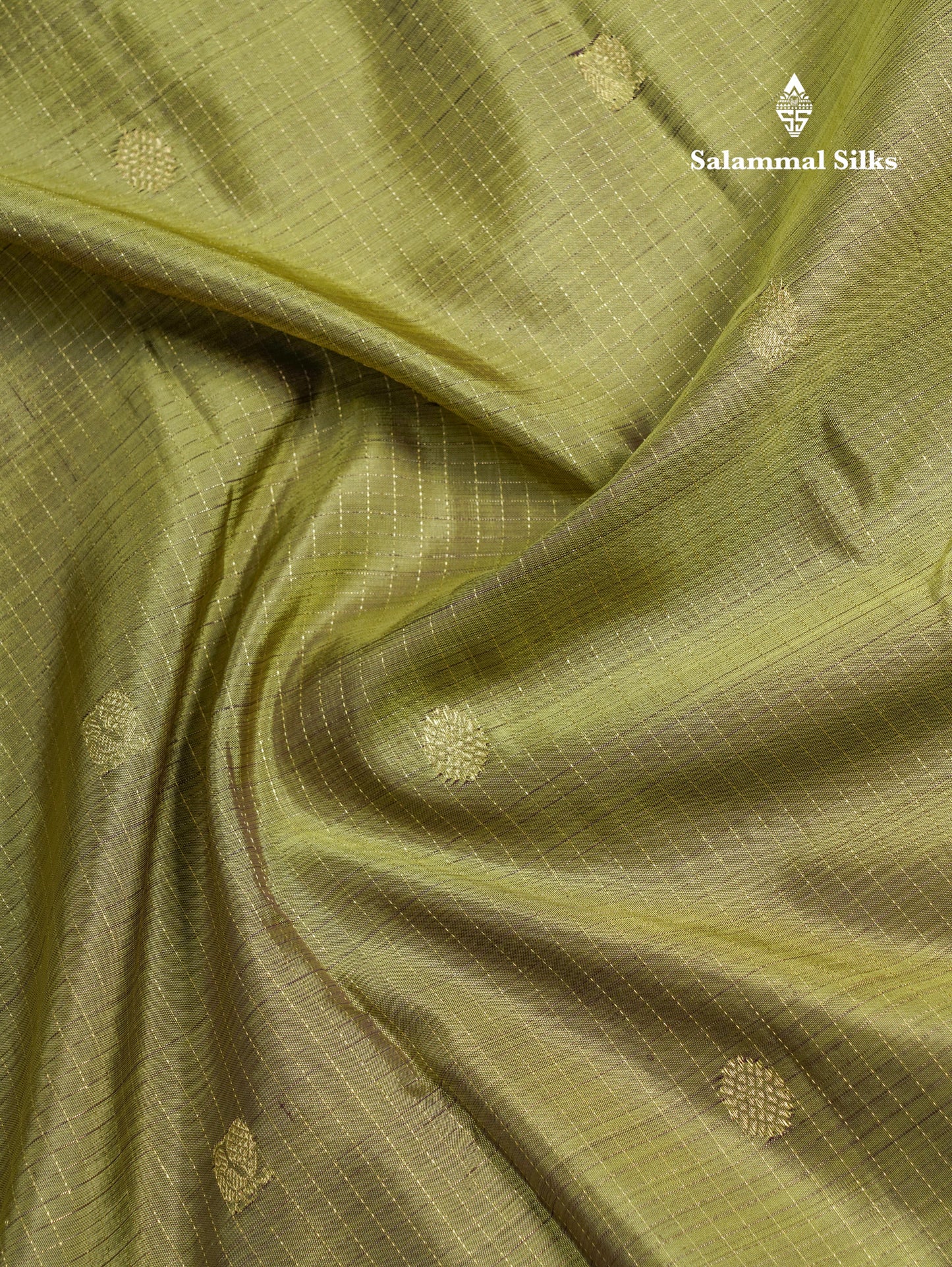 Olive Green Small Zari Checks Pure Kanjivaram Silk Saree With Contrast Violet Border