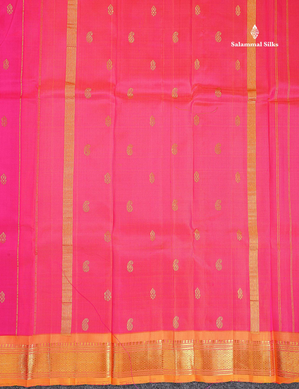 One Side Border Pure Silk Saree - Pink Colour Zari Butta With Contrast Orange Traditional Border