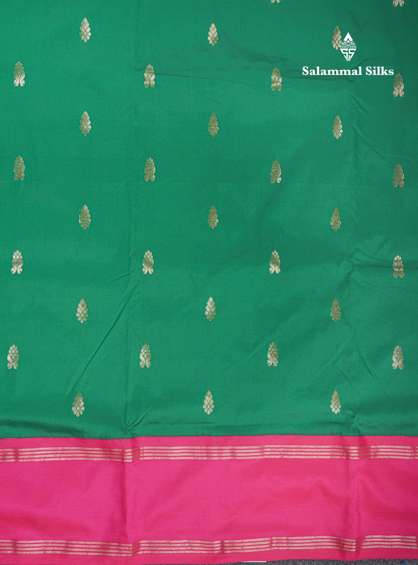 9 Yards Semi Silk Saree Green With Contrast Pink Gap Border