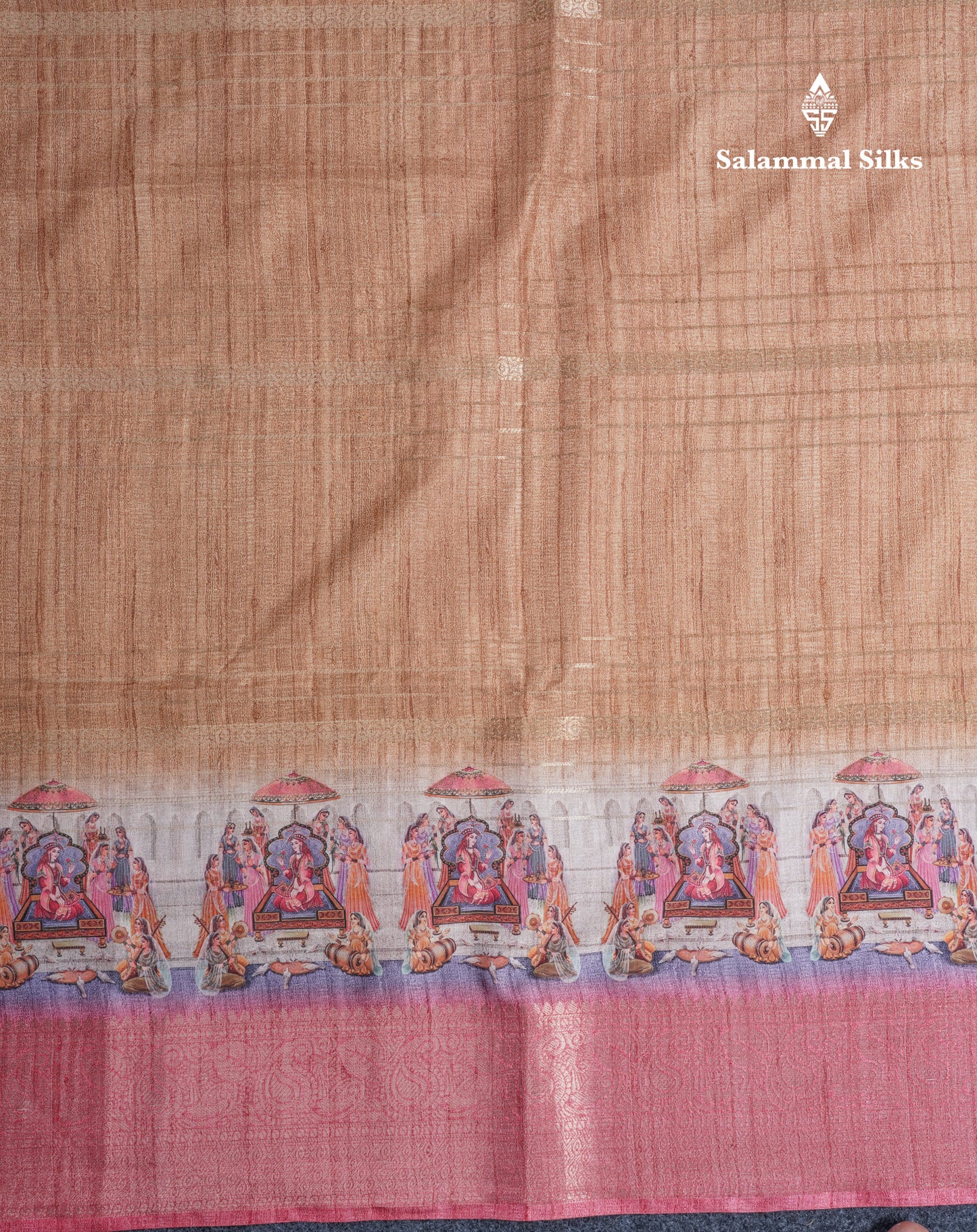 Dual Tone Mustard Yellow Semi Tussar Saree With Contrast Peach Border