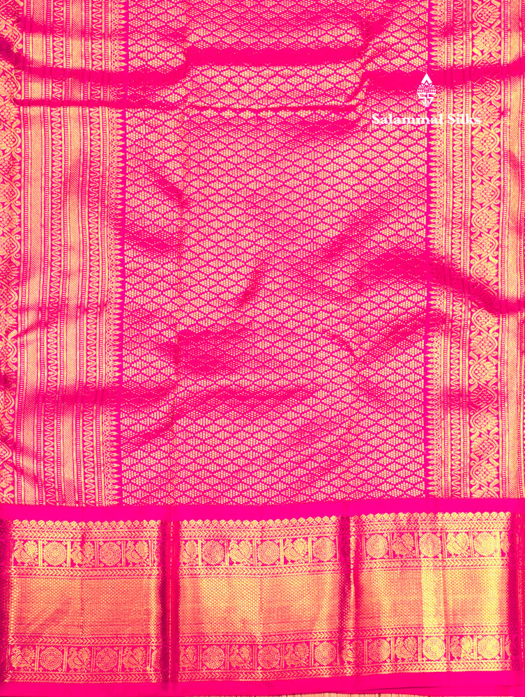Peacock Green Colour Kanjivaram Pure Silk Saree With Traditional Pink Border