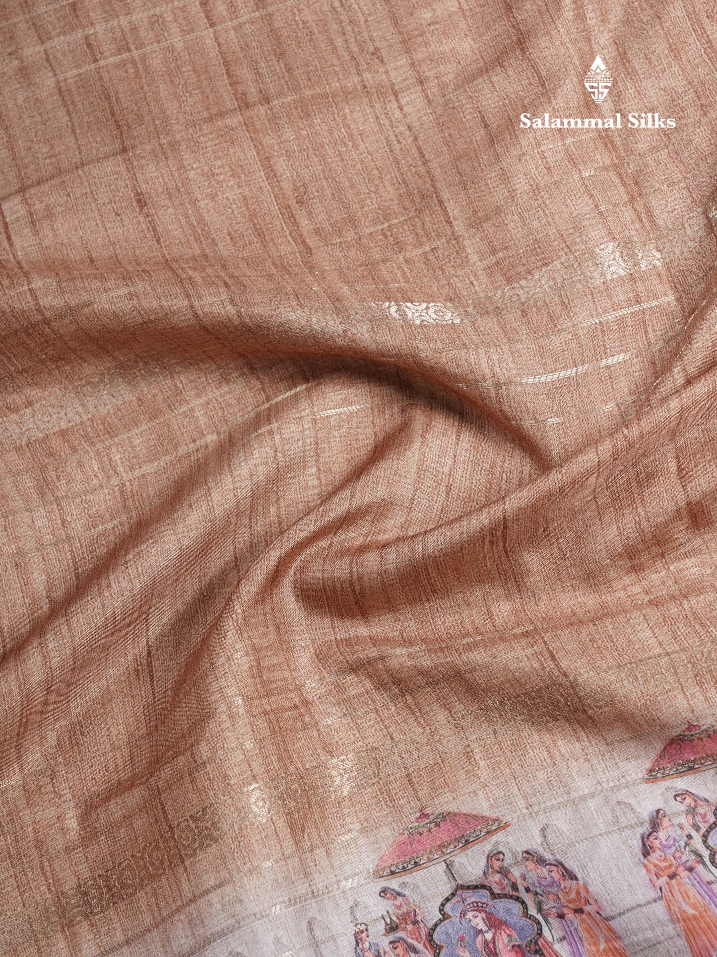 Dual Tone Mustard Yellow Semi Tussar Saree With Contrast Peach Border