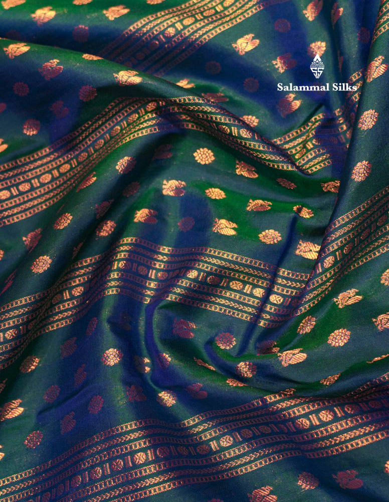 Peacock Green Colour Kanjivaram Pure Silk Saree With Traditional Pink Border