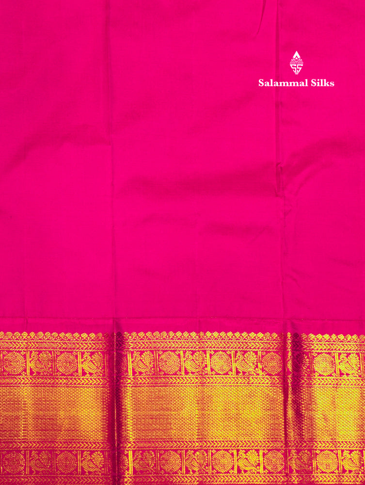Peacock Green Colour Kanjivaram Pure Silk Saree With Traditional Pink Border