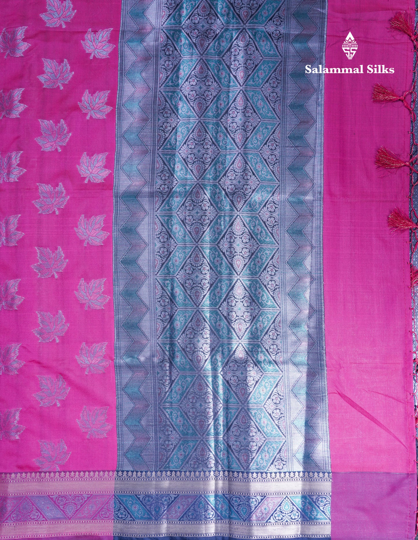 Dual Tone Pink Semi Raw Silk Saree With Contrast Navy Blue Blouse