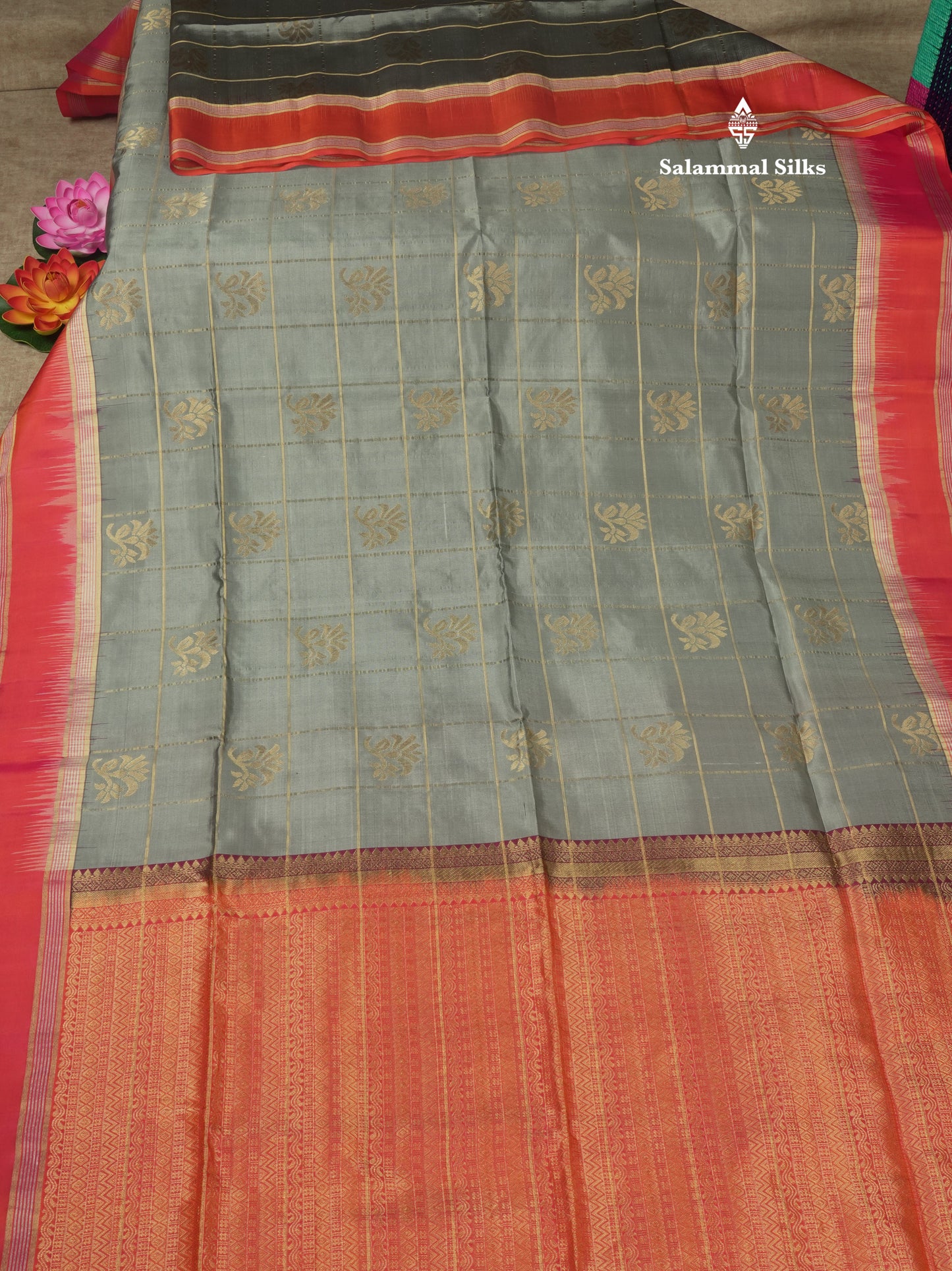 Beautiful Sea Green Pure Kanjivaram Soft Silk Saree With Contrast Pinkish Orange Border