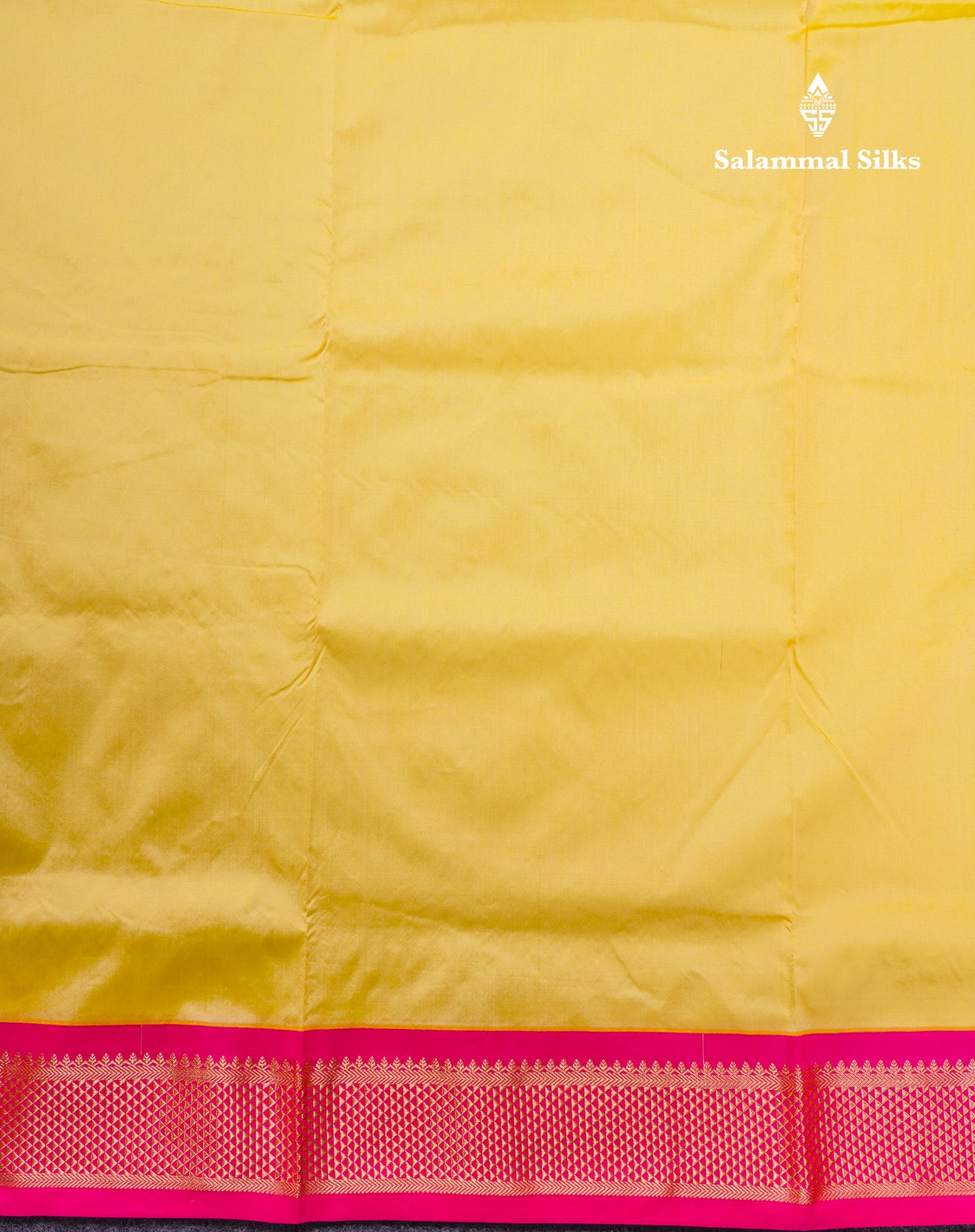 9 Yards Semi Silk Saree Lemon Yellow with Contrast Pink Border