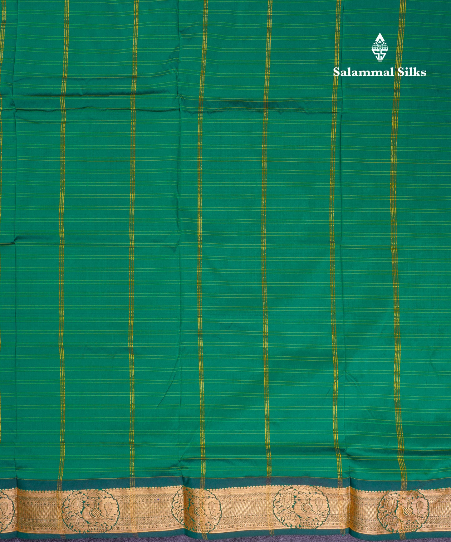 9 Yards Semi Silk Saree Peacock Green with Bottle Green Border