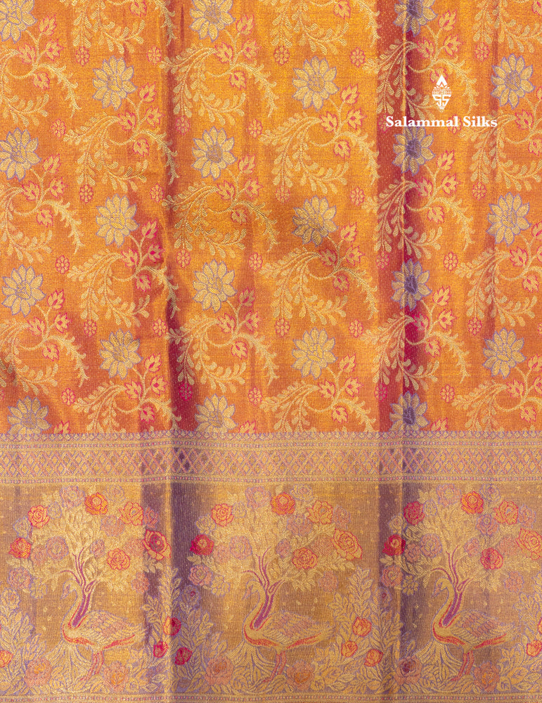 Pink Colour Pure Kanjivaram Tissue Silk Saree with Fancy Violet Border