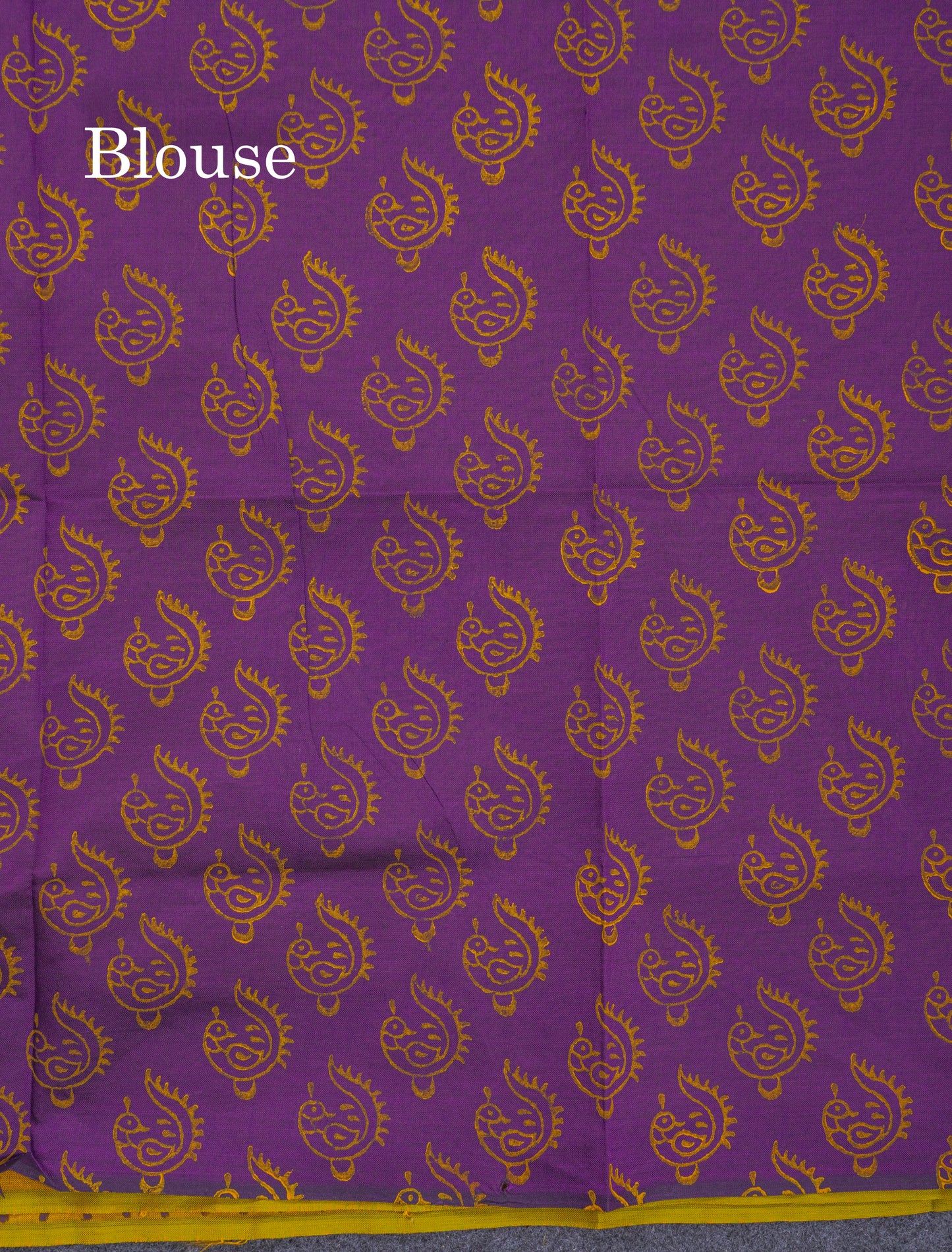 Mustard Yellow South Cotton Printed Saree With Contrast Dark Purple Blouse