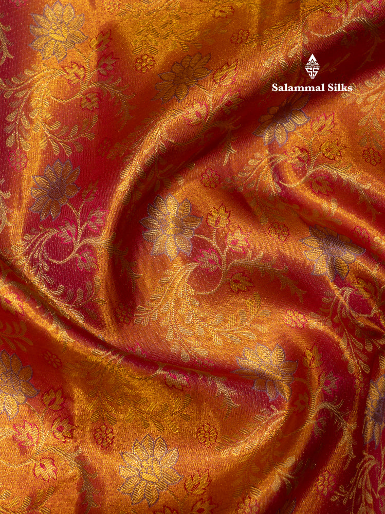 Pink Colour Pure Kanjivaram Tissue Silk Saree with Fancy Violet Border