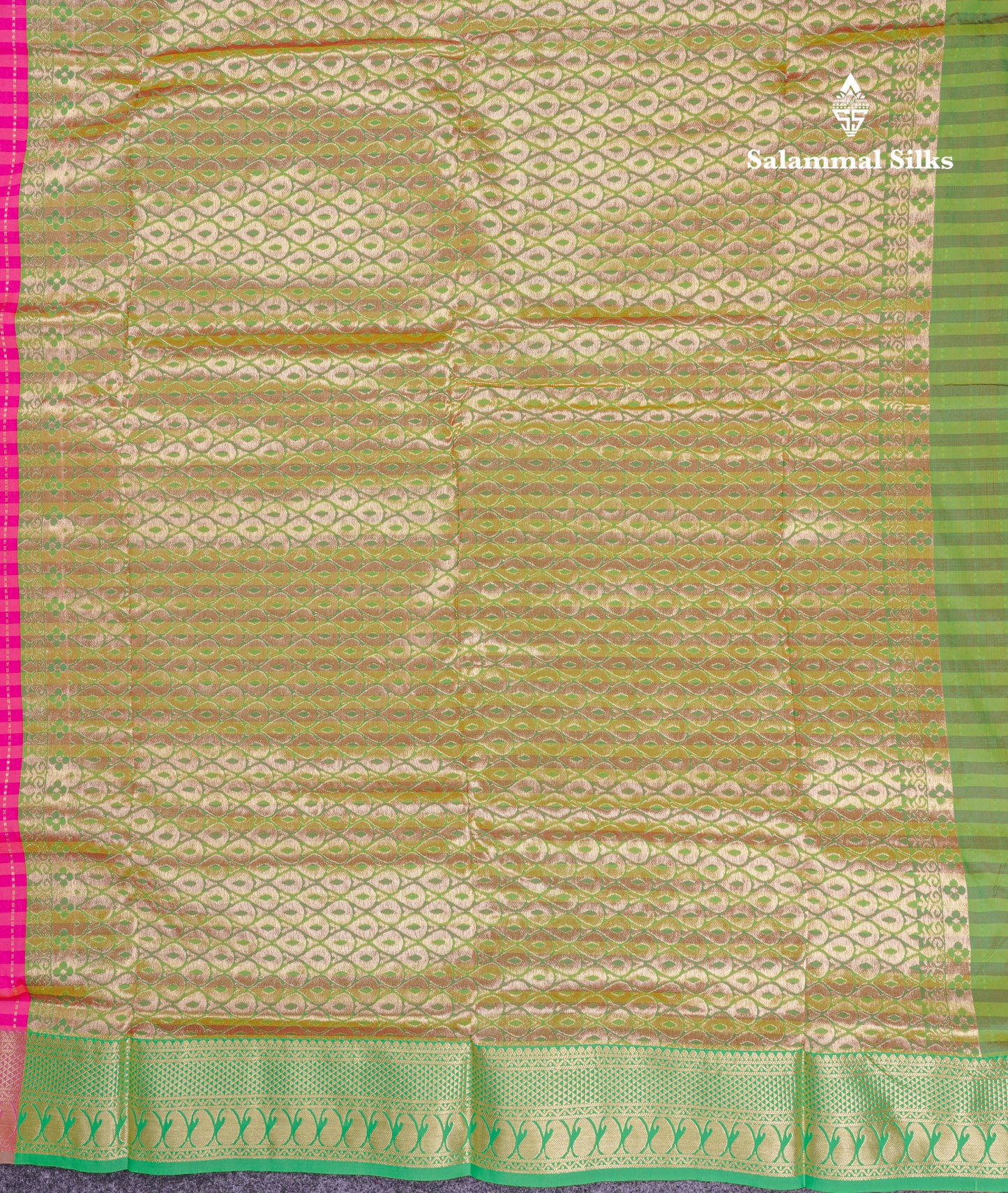 9 Yards Semi Silk Saree Pink & Light Pink with Light Green Border