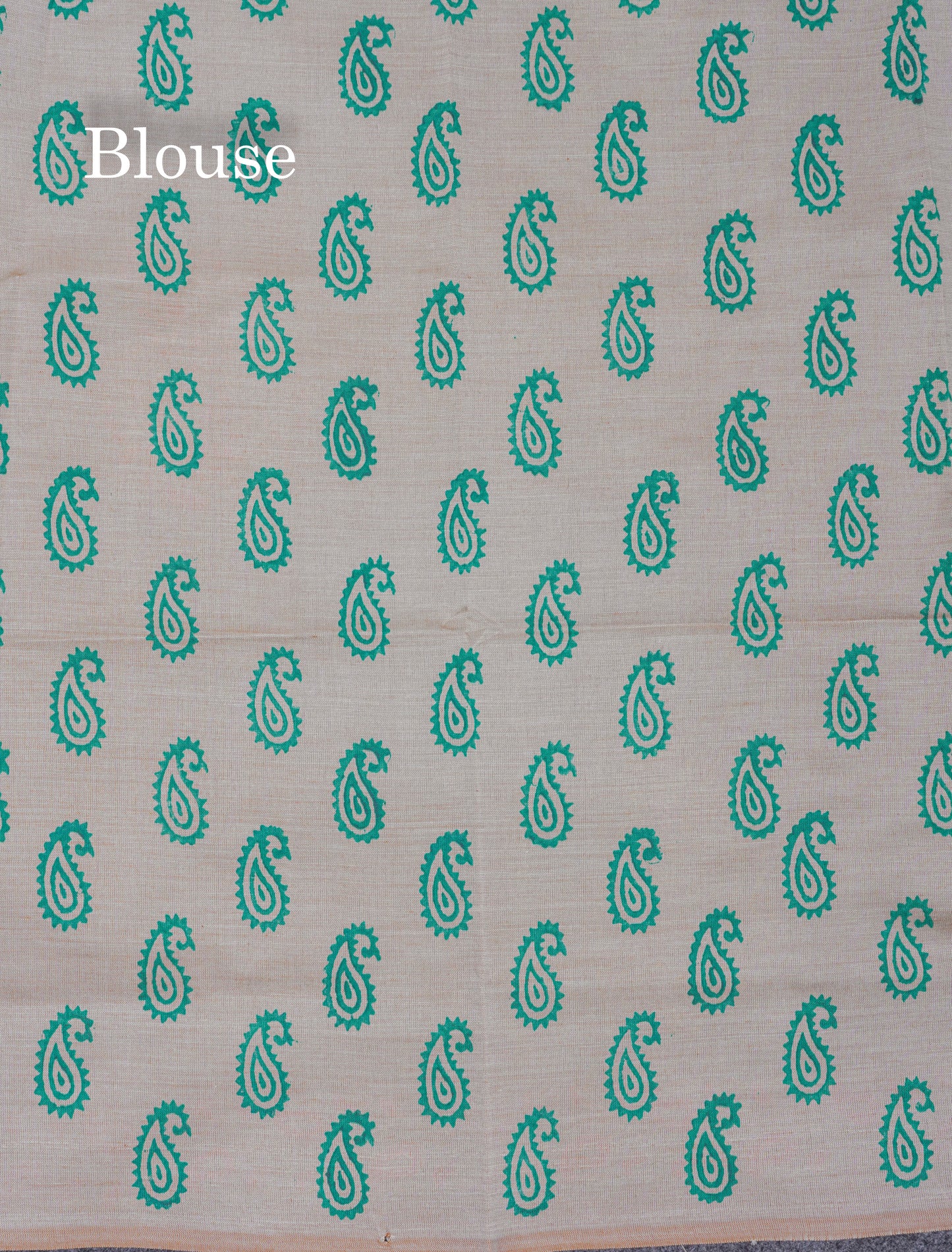 Saffire Green South Cotton Printed Saree With Contrast Cream Sandal Blouse