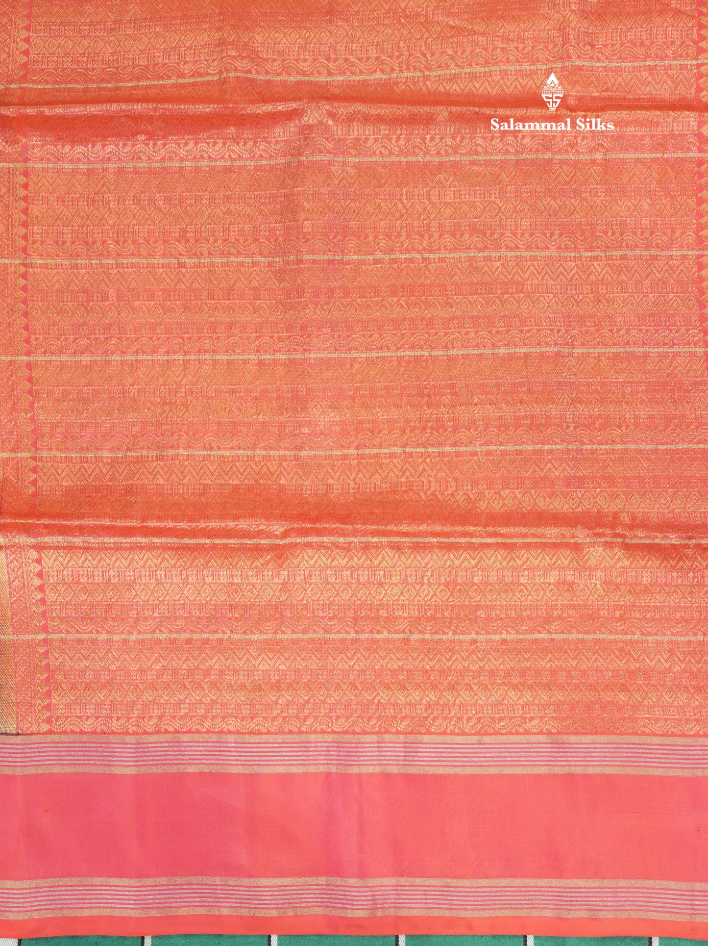Beautiful Sea Green Pure Kanjivaram Soft Silk Saree With Contrast Pinkish Orange Border