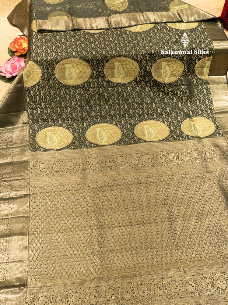 Dark Elephant Grey Colour Pure Kanjivaram Fancy Silk Saree with Silver Zari Border