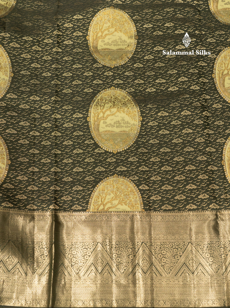 Dark Elephant Grey Colour Pure Kanjivaram Fancy Silk Saree with Silver Zari Border