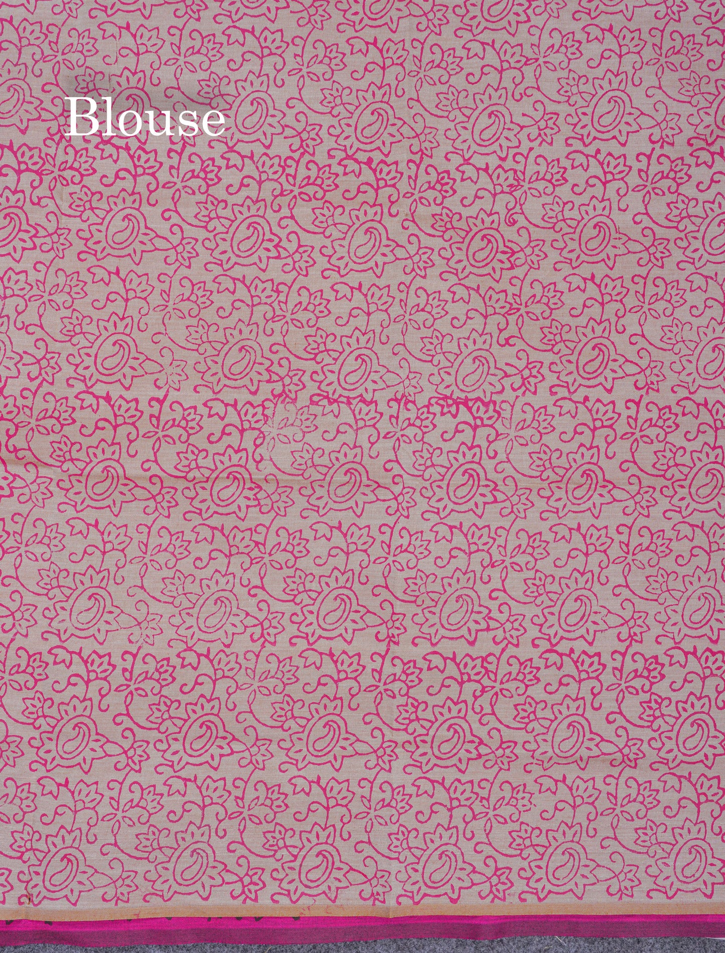 Magenta Pink South Cotton Printed Saree With Contrast Cream Sandal Blouse