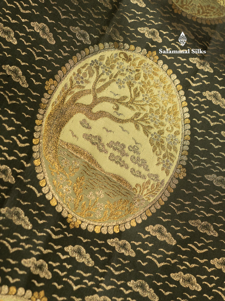 Dark Elephant Grey Colour Pure Kanjivaram Fancy Silk Saree with Silver Zari Border