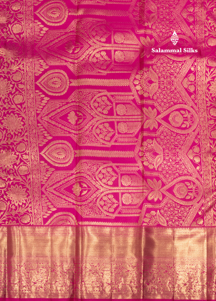Multicolour Pure Kanjivaram Silk Saree with Pink Border