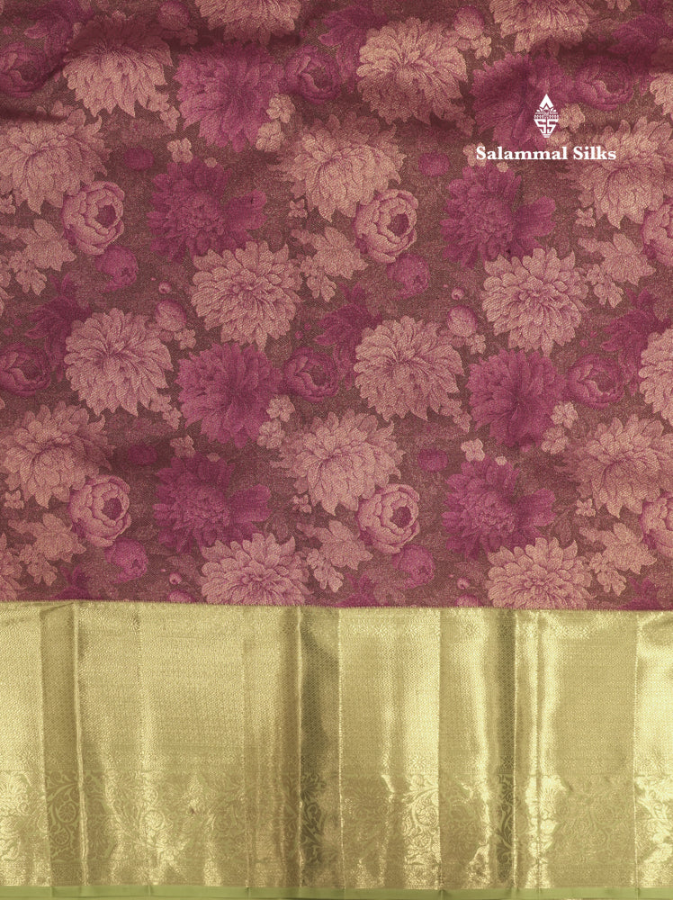 Pinkish Brown Colour Pure Kanjivaram Fancy Silk Saree with Rexona Green Border