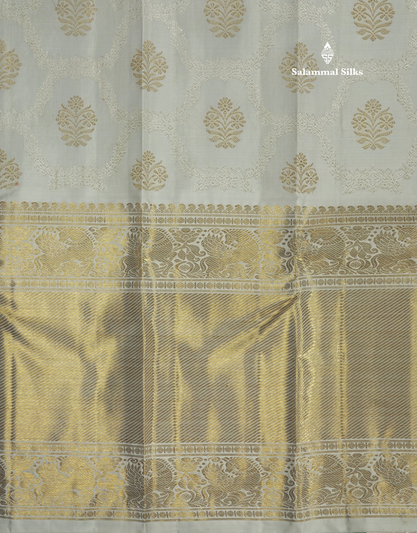 Silver Grey Pure Kanjivaram Silk Saree (2G) Zari With Self Long Border