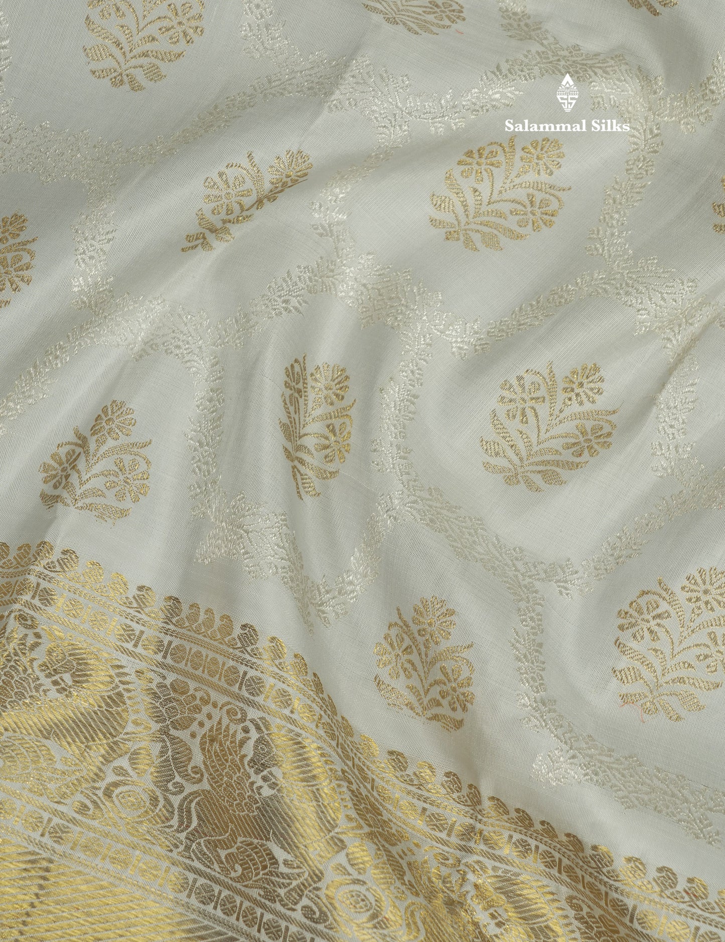 Silver Grey Pure Kanjivaram Silk Saree (2G) Zari With Self Long Border