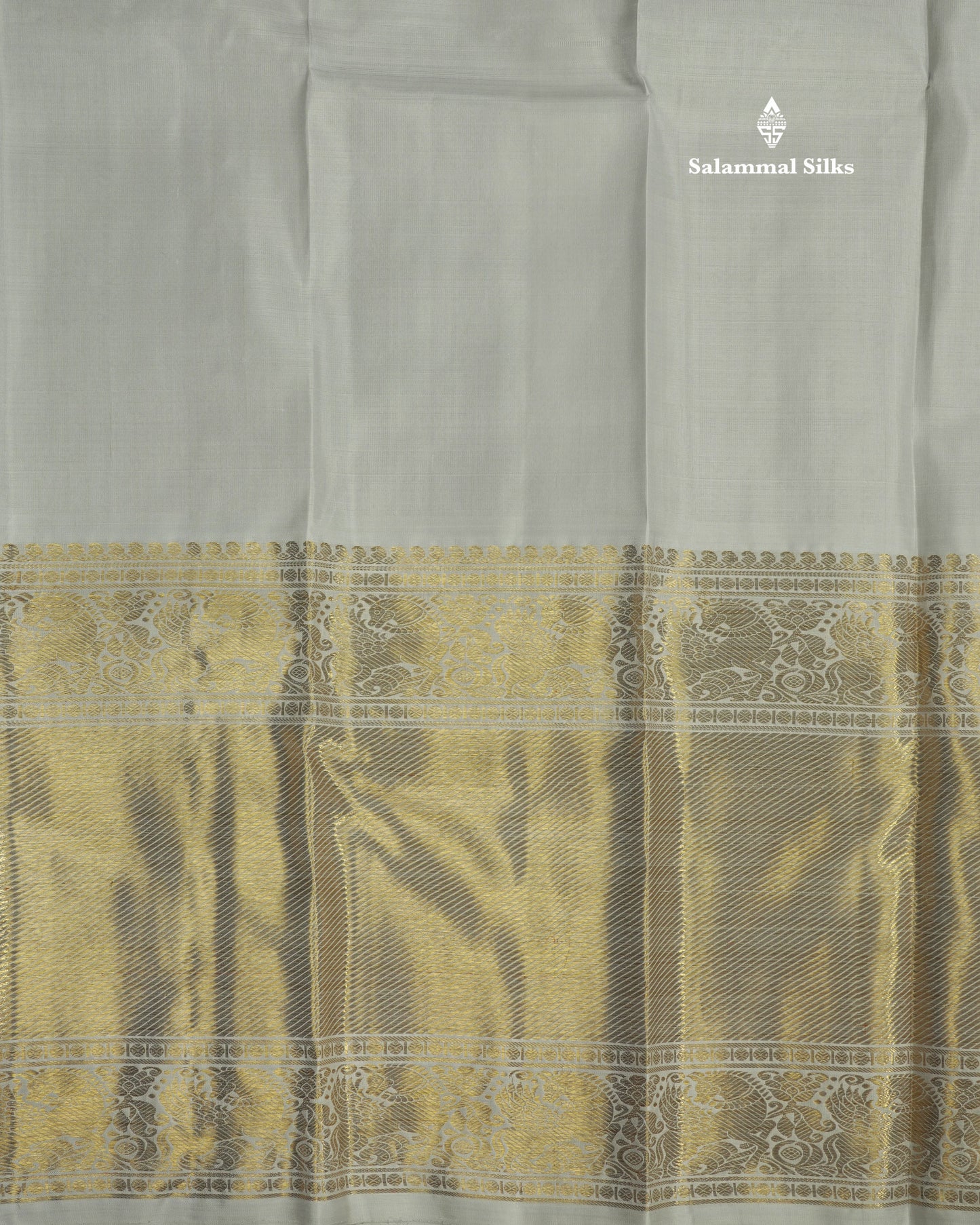 Silver Grey Pure Kanjivaram Silk Saree (2G) Zari With Self Long Border