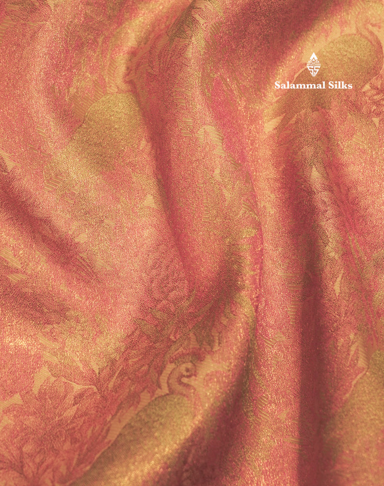 Peach Colour Pure Kanjivaram Fancy Silk Saree with Light Elaichi Green Border