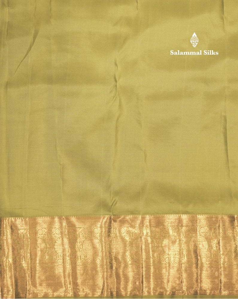 Peach Colour Pure Kanjivaram Fancy Silk Saree with Light Elaichi Green Border