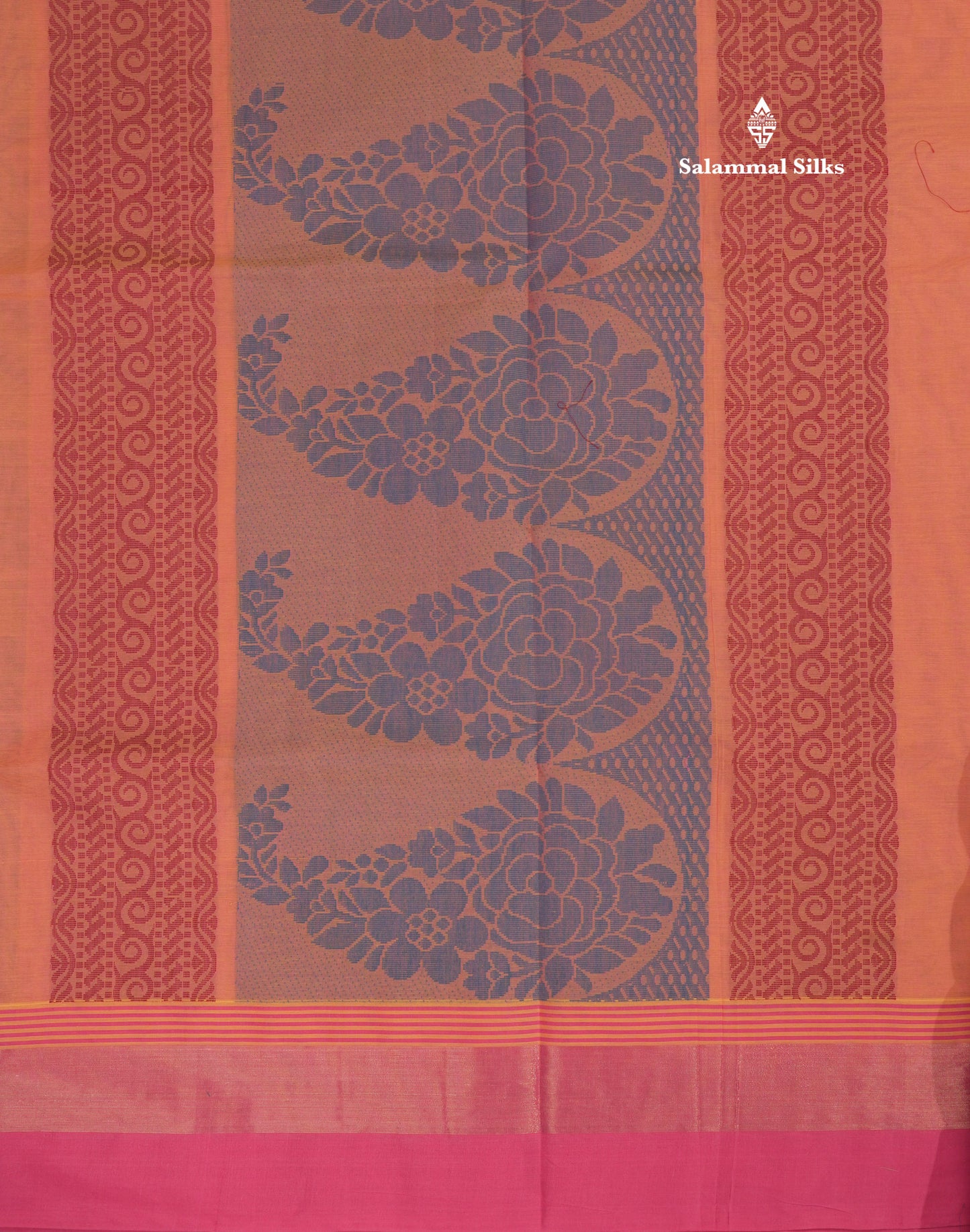 Peach Beautiful Fancy Pure Cotton Saree With Pink Border