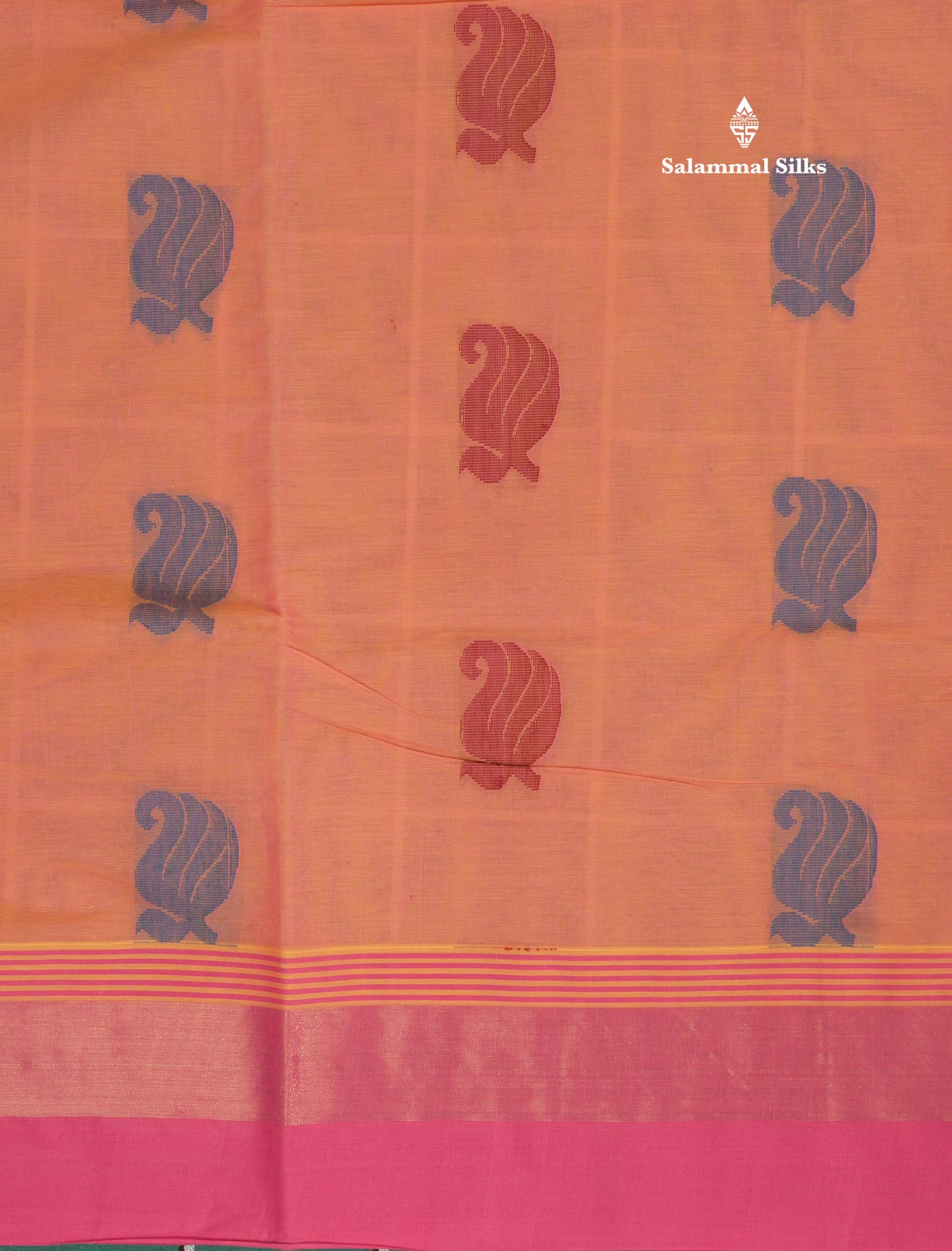 Peach Beautiful Fancy Pure Cotton Saree With Pink Border