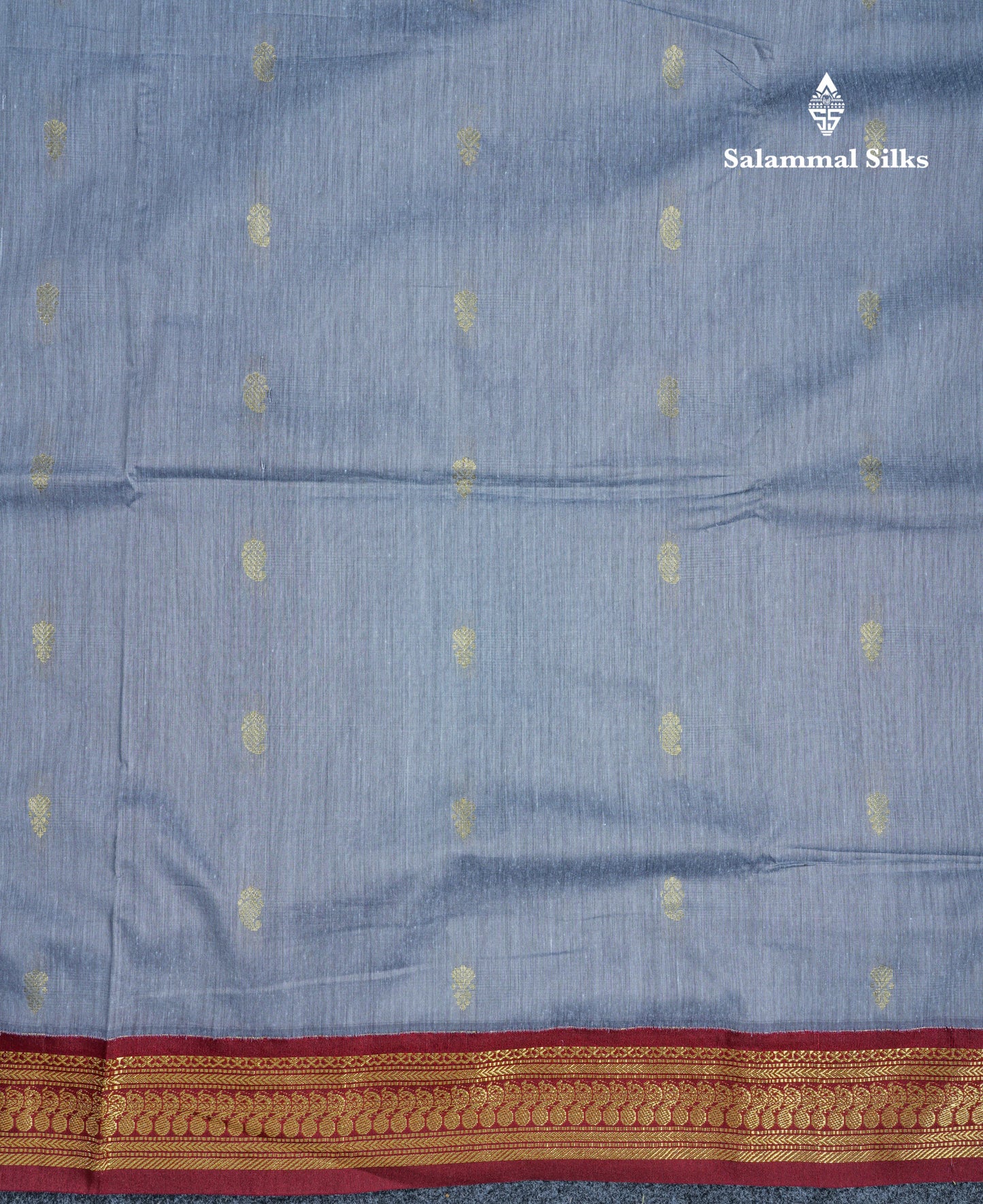 Light Grey Kalyani Cotton Saree With Contrast Maroon Border