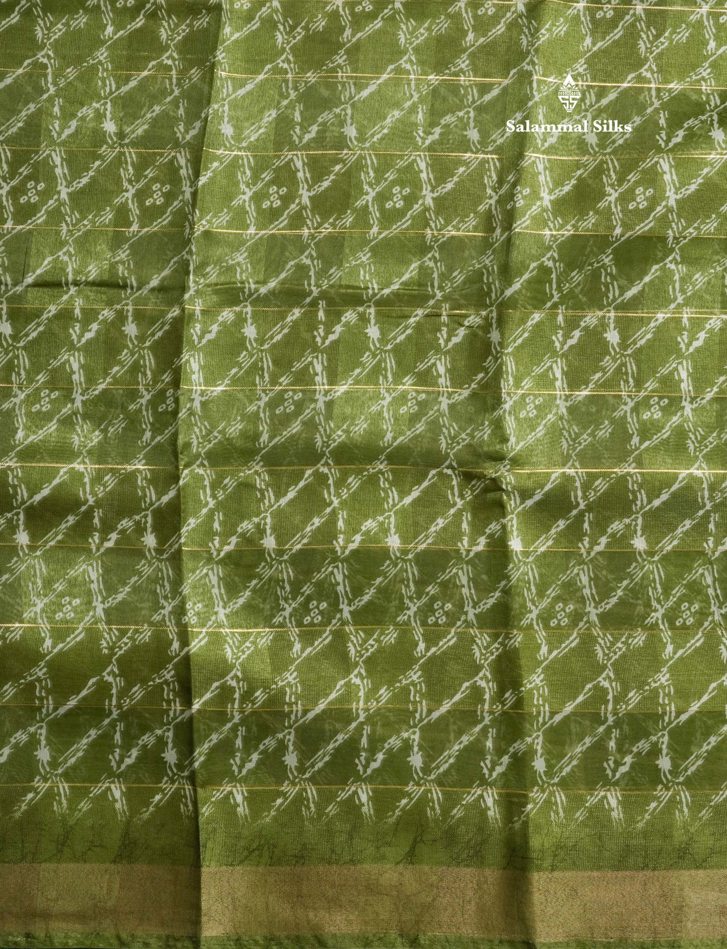 Army Green Printed Cotton Mix Saree With Tissue Border