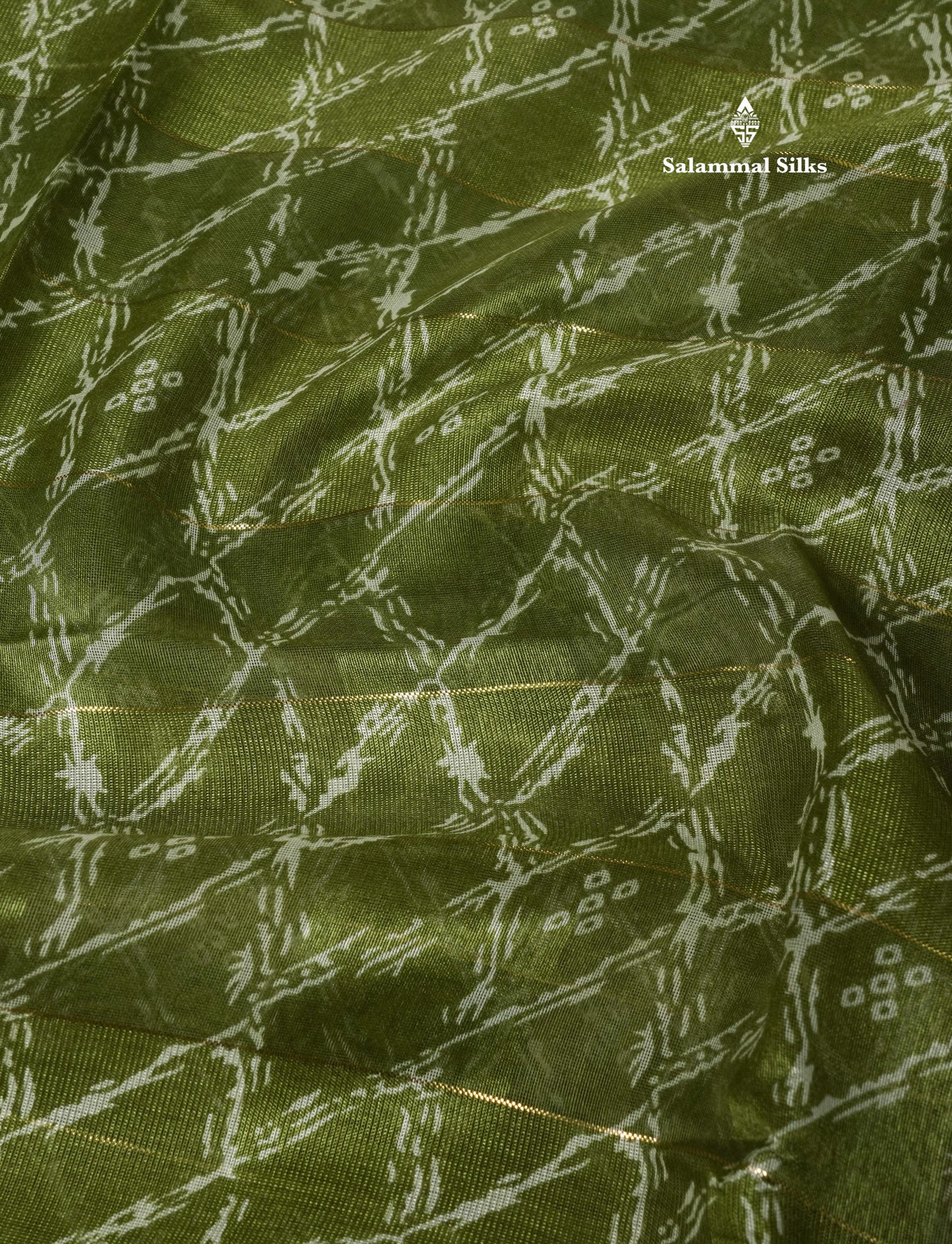Army Green Printed Cotton Mix Saree With Tissue Border
